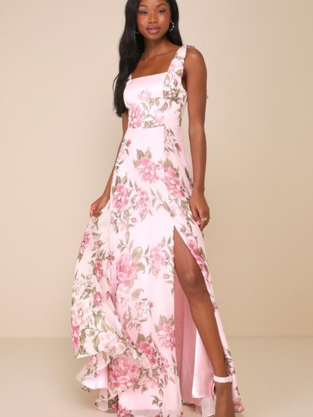Lulus Love Me Forever Pink Floral Square Neck Maxi Dress - Size 1X - Picture 1 of 1